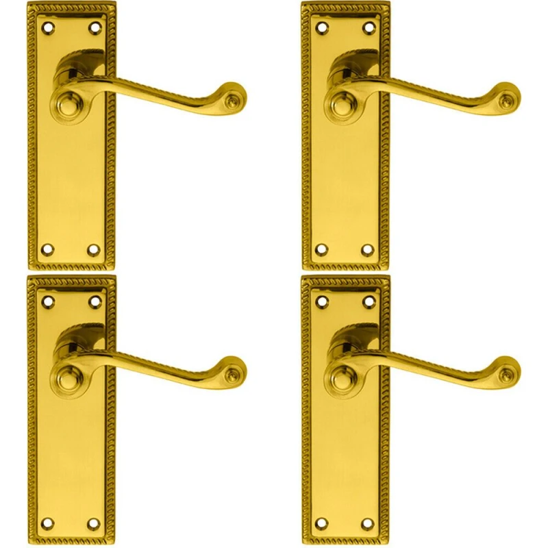Image of Loops 4x PAIR Reeded Design Scroll Lever on Latch Backplate 150 x 48mm Polished Brass Metallics