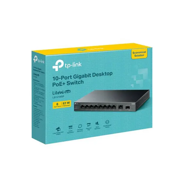 Image of TP Link LiteWave 10-Port Gigabit Desktop Switch with 8-Port PoE+ LS1210GP