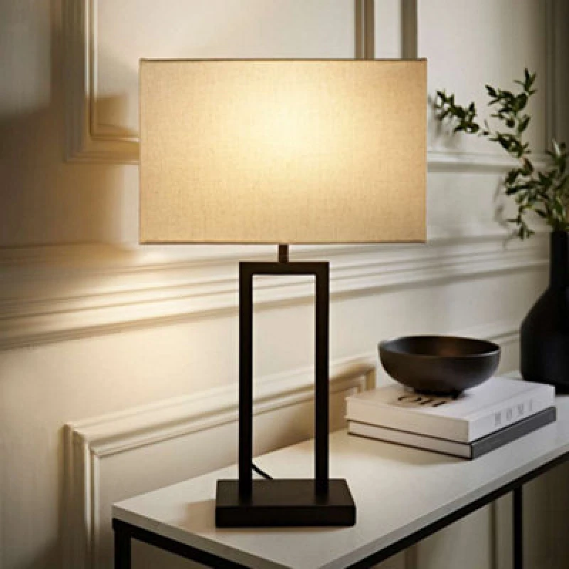 Image of ValueLights ValueLights Gloria Double Stem Metal Table Lamp with Rectangular Lamp Shade in Black One Size Unisex 5016529271963