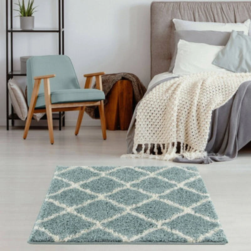 Image of THE RUGS Soft Moroccan Shaggy Rugs & Runners Duck Egg Blue Living Room Size: 120cm x 120cm Duck Egg Blue Unisex 120cm x 120 cm