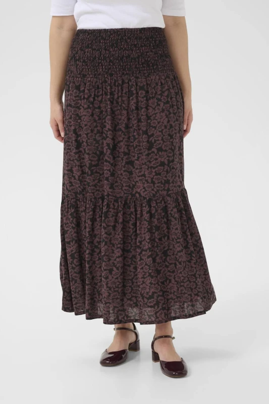 Image of Kaffe Womens KAbeathe Graphic Printed Midi Skirt in Burgundy Size: XS/S Burgundy Female XS/S