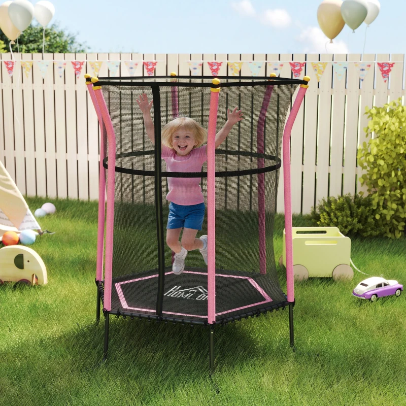 Image of HOMCOM 5.4FT Kids Trampoline With Enclosure Indoor Outdoor, Pink Pink
