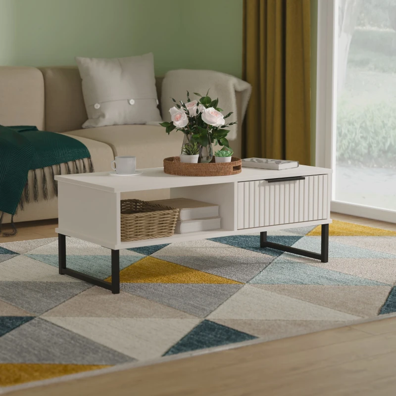 Image of Fluted 1 Drawer Coffee Table in Kashmir Matt - Ready Assembled - Lewis's Home TJ Hughes 5056812208689