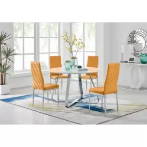 Image of Furniture Box Santorini White Wood Contemporary Round Dining Table and 4 Mustard Milan Chairs