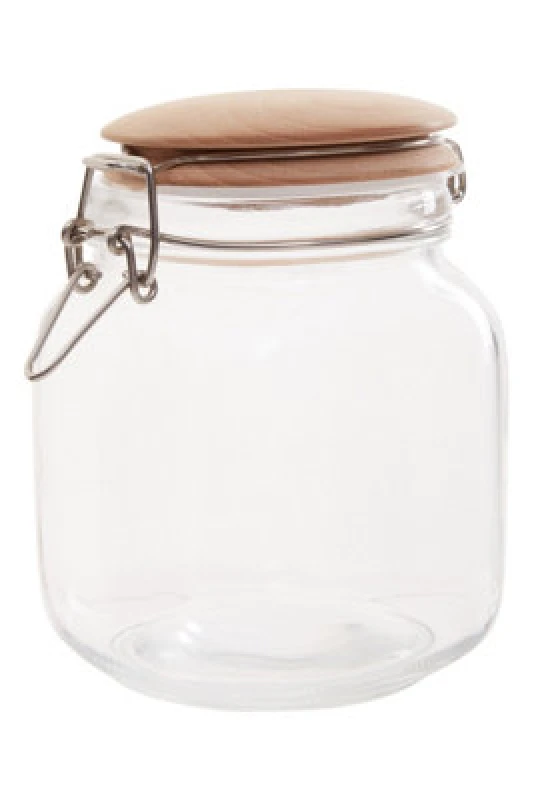 Image of Premier Housewares luca Luca Square 1050ml Glass Jar With Wooden Lid Clear
