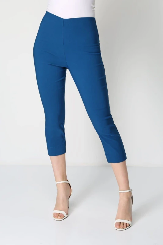 Image of Roman Womens Cropped Stretch Trouser Capri Summer Leggings 3/4 Pedal Pushers in Blue Size: 14 Blue Female 14