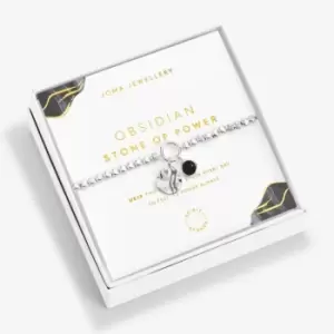 Image of Spirit Stones Obsidian Silver 17.5cm Stretch Bracelet 6349