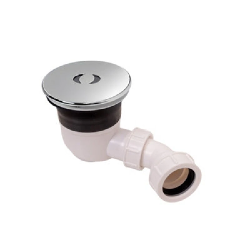 Image of Balterley Bathroom Round Shower Tray Waste With Elbow, Top Fix Installation, 125 X 114 X 187mm, Chrome