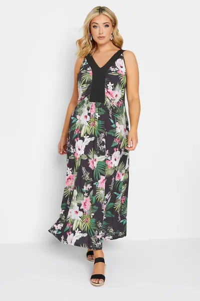 Image of Yours Printed Maxi Dress Black