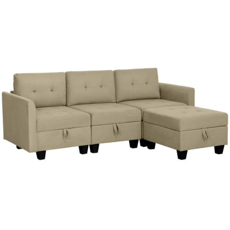Image of Homcom Convertible Modular Sectional Sofa W/ Storage Wood Frame Light Brown 83B-015V70LR