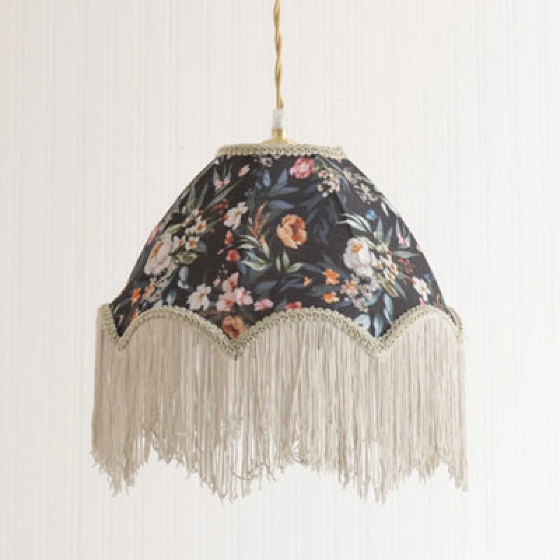 Image of ValueLights ValueLights Peony Scalloped Floral Fabric Classic Lamp Shade with Cream Tassels and LED Bulb Multi One Size Unisex 5059406065743