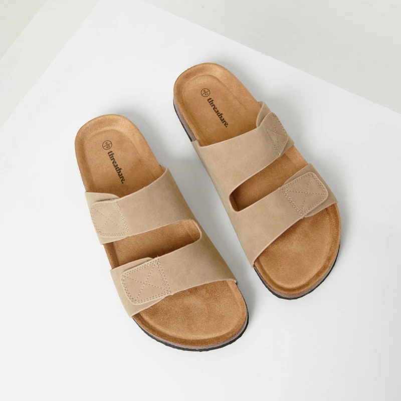 Image of Threadbare Faux Suede Two Strap Sandals Beige male 8