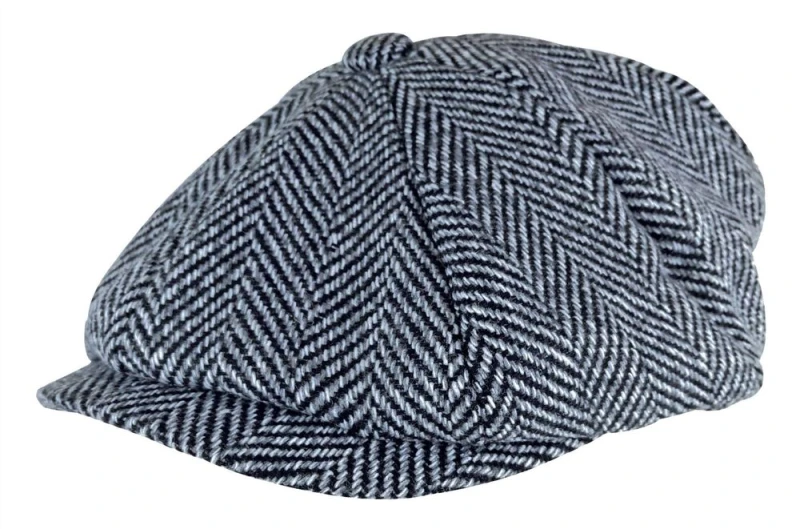 Image of Sock Snob Sock Snob Men Herringbone Pattern Fleece Lined Winter Newsboy Wool Hat Cap in Grey Size: M/L Grey M/L Male 5060597074131