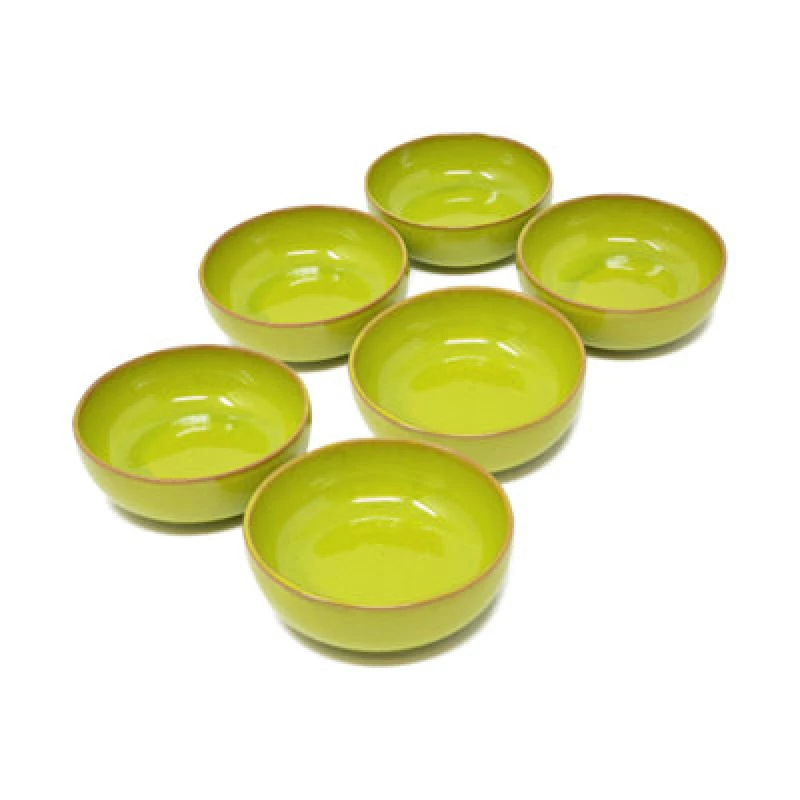 Image of Verano Spanish Ceramics Selena Glazed Hand Dipped Kitchen Dining Set Of 6 Small Bowls (Diam) 10Cm In Lime Green