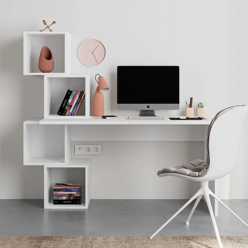 Image of HOMEMANIA Homemania - Decortie Balance Modern Desk With Shelves - White - White hio8680812105609