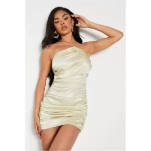Image of I Saw It First Sage Textured Asymmetric Ruched Bodycon Dress - Green