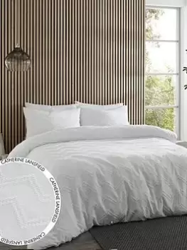 Image of Catherine Lansfield Chevron Clipped Jacquard Duvet Set White- Sb