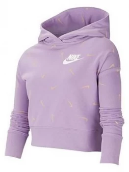 Image of Nike Older Girls Crop Printed Hoodie - Violet