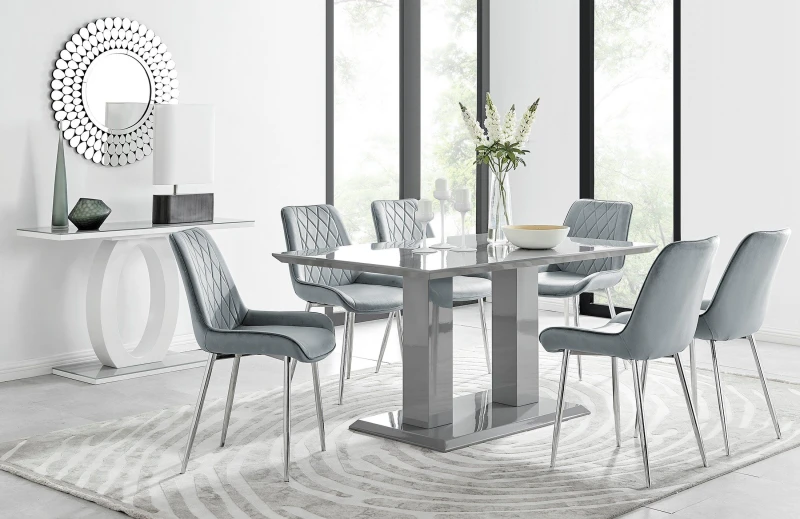 Image of FurnitureboxUK FurnitureboxUK Imperia 6 Grey Dining Table and 6 Pesaro Silver Leg Chairs Grey One Size Unisex 5056542641244