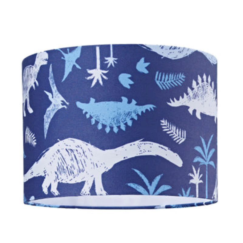 Image of Happy Homewares Modern And Fun Dinosaur Themed Navy Blue And White Cotton Little Ones Lamp Shade