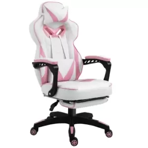 Image of Vinsetto Gaming Chair Ergonomic Reclining Manual Footrest With 5 Wheels - Pink