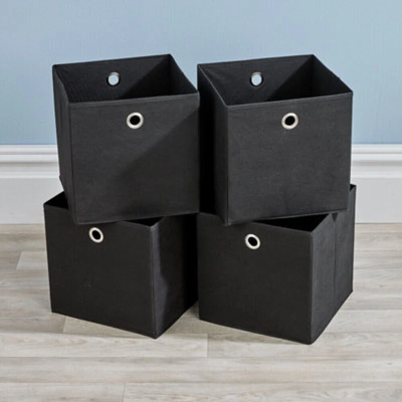 Image of Home Source Cube Pack of Four Canvas Fabric 27cm Storage Insert Boxes Black
