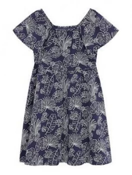 Image of Mango Girls Leaf Print Dress - Navy