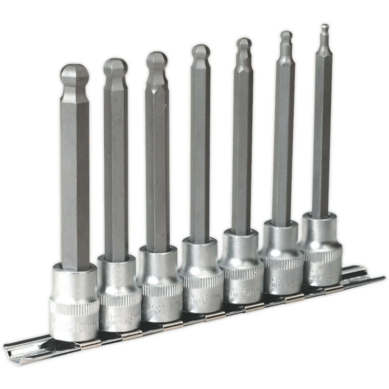 Image of Loops 7 PACK Ball End Hex Socket Bit Set - 3/8" Square Drive - 3mm to 10mm LONG Allen Multi