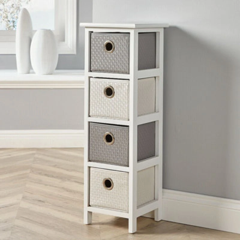 Image of Home Source Sandringham Fully Assembled 4 Drawer Storage Chest Unit White And Grey