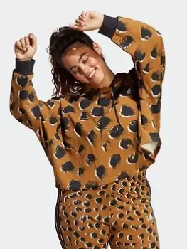 Image of adidas Essentials 3-stripes Animal Print Hoodie (plus Size), Gold, Size 3X, Women