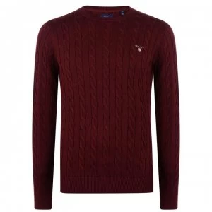 Image of Gant Cotton Cable Knit Crew Jumper - Burg 605