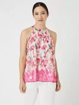 Image of Wallis Floral Boarder Halter Neck Top - Pink, Size 16, Women