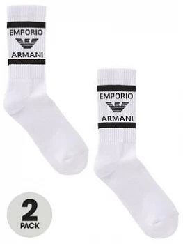 Image of Emporio Armani 2 Pack Logo Sports Socks White