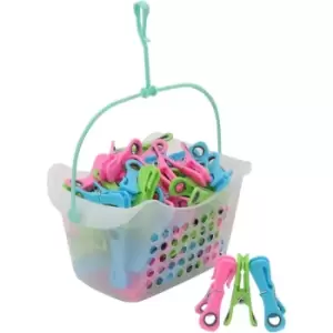 Image of JVL Plastic Peg Basket with 72 Prism Clip Pegs with hooks