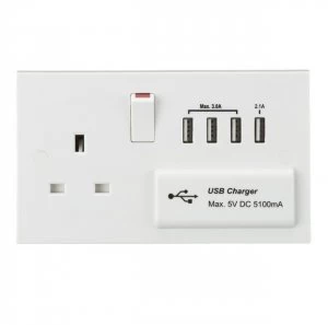 Image of 5 PACK - 13A Switched Socket with Quad USB Charger 5V DC 5.1A