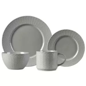 Image of Carnaby Argyle 16 Piece Embossed Grey Dinner Set