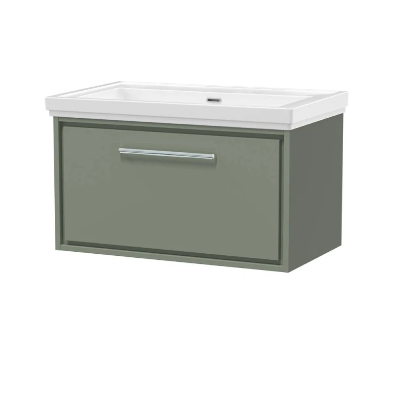 Image of Balterley Wall Hung Single Drawer Bathroom Vanity Fireclay Basin, Green, 800mm in Green Green Unisex