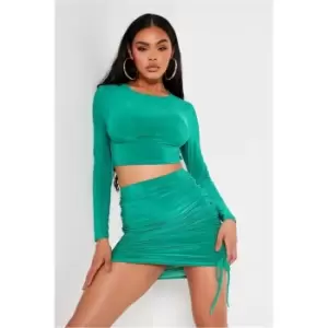 Image of I Saw It First Green Co-Ord Crop Top With Gathered Detail - Green