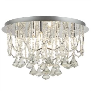 Image of 6 Light Ceiling Semi Flush Light Chrome, Clear with Crystal Glass, G9