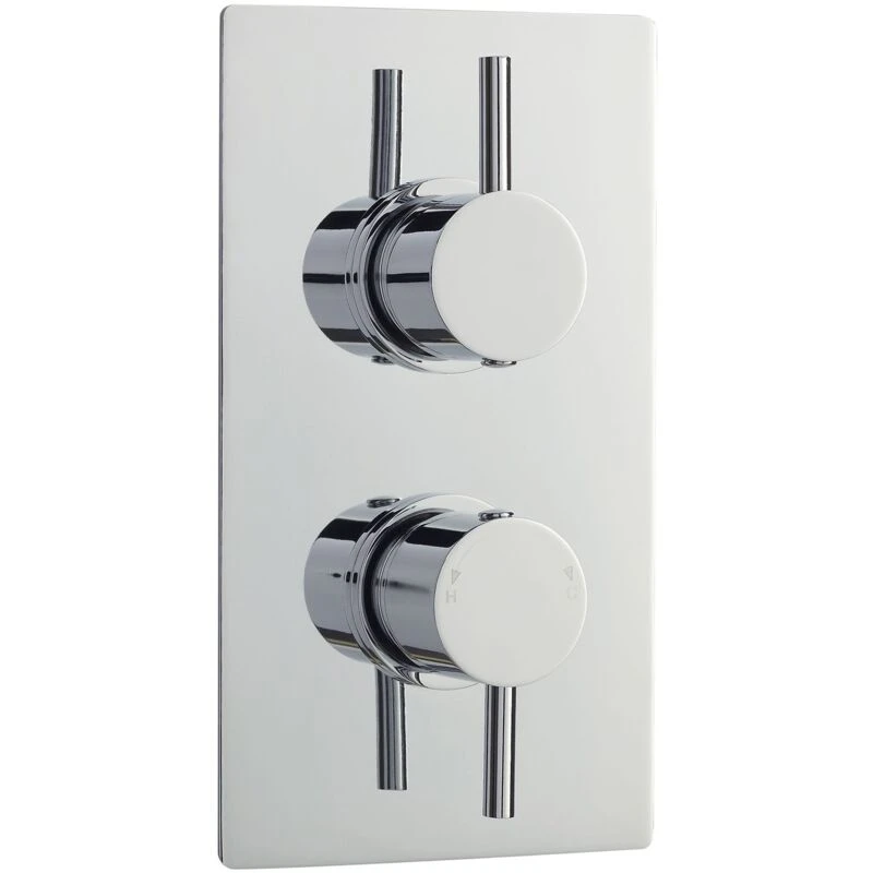 Image of nuie Round Showers Twin Thermostatic Shower Valve - Chrome, Silver QUEV51