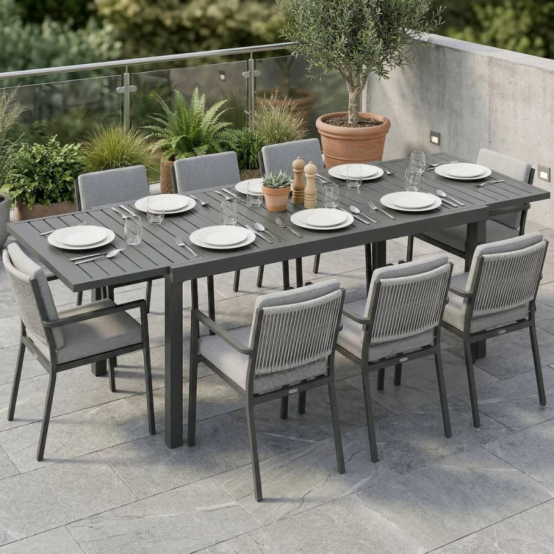 Image of OUTSUNNY Extending Garden Table for 6-8, Outdoor Dining Table, Dark Grey Dark Grey Unisex
