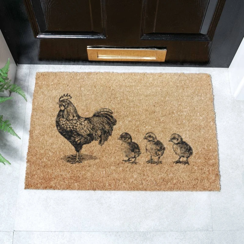 Image of Artsy Mats Chickens & Chicks Doormat (60 x 40cm) in Brown Size: 40cm x 60cm Brown Unisex 40cm x 60 cm
