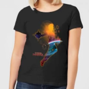 Image of Captain Marvel Nebula Flight Womens T-Shirt - Black - M