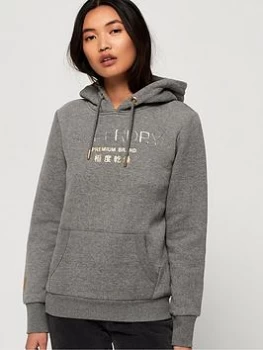 Image of Superdry Premium Branded Entry Hoodie - Grey Marl , Grey Marl, Size 6, Women