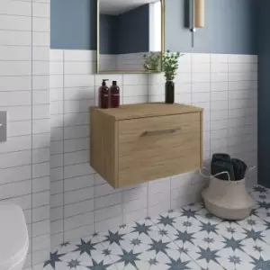 Image of Hudson Reed Juno Wall Hung 1-Drawer Vanity Unit with Worktop 600mm Wide - Autumn Oak