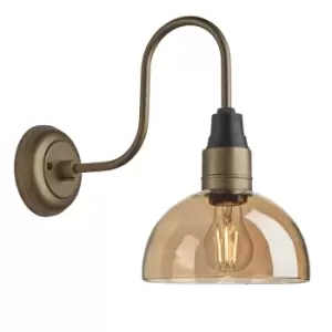 Image of Industville Swan Neck Tinted Glass Dome Amber Wall Light / 8" Brass Holder