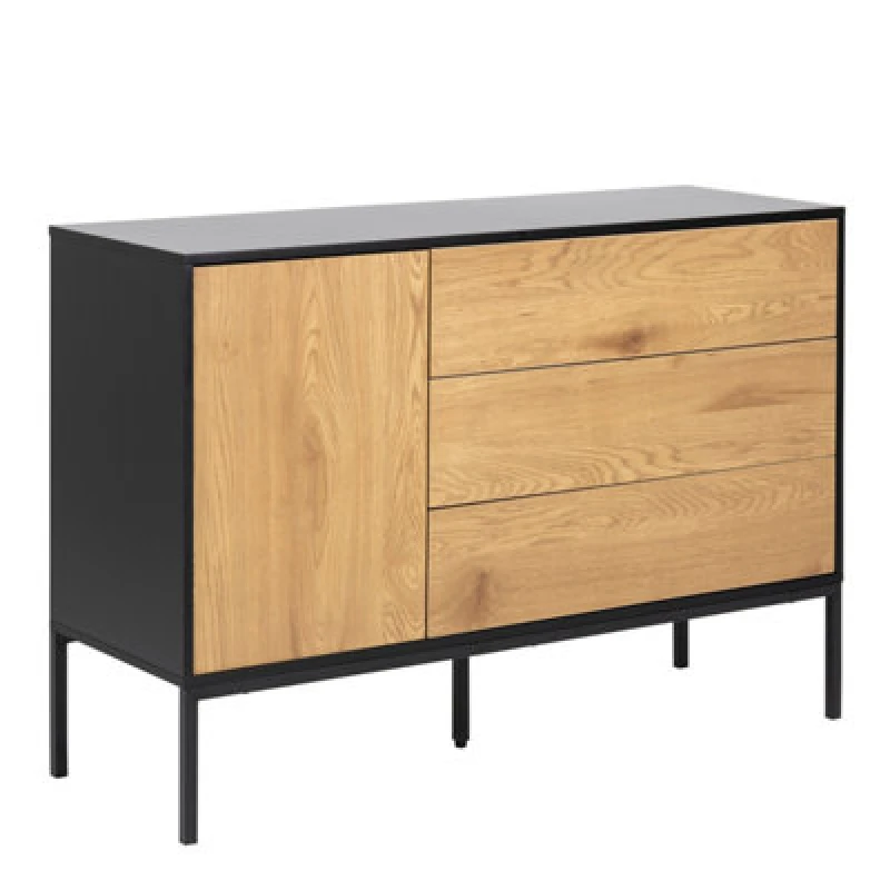 Image of Furniture To Go Seaford 1 Door 3 Drawer Small Sideboard In Black & Oak