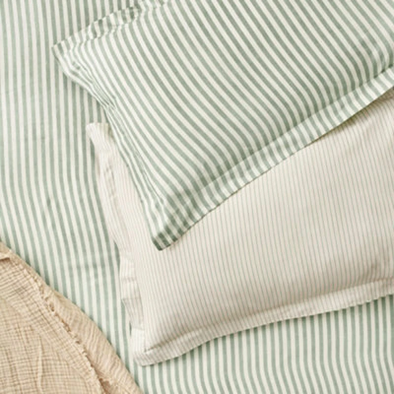 Image of Hebden Melange Stripe 100% Cotton Pillowcase Pair Forest