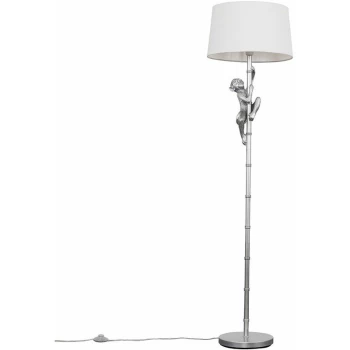 Image of Hanging Monkey Floor Lamp in Black with Doretta Shade - White - No Bulb
