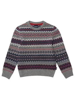 Image of Barbour Boys Case Fair Isle Crew Jumper - Mid Grey, Mid Grey, Size Age: 6-7 Years